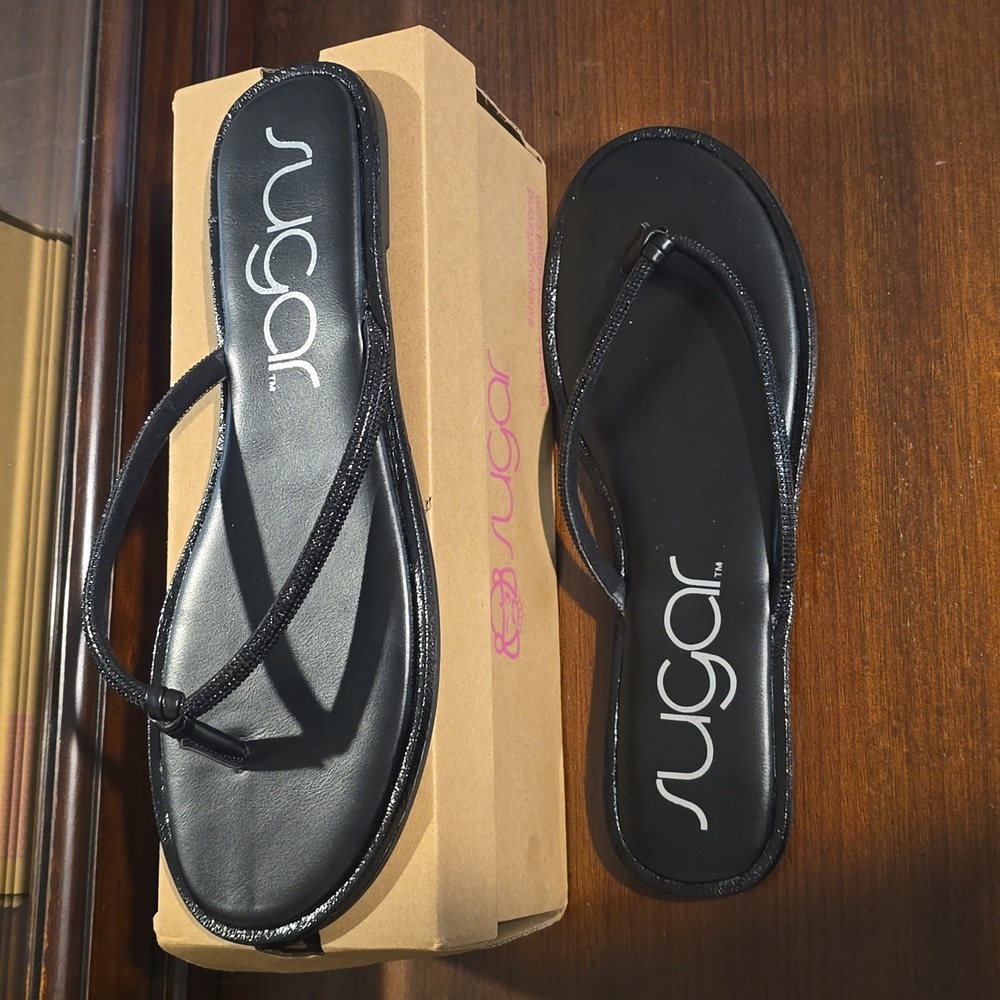 Sugar Petition Women's Rhinestone Sandals- Black Size 10